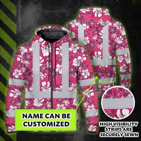 hi-vis-zip-hoodie-reflective-tapes-pink-violet-flowers-custom-name-391ab.webp