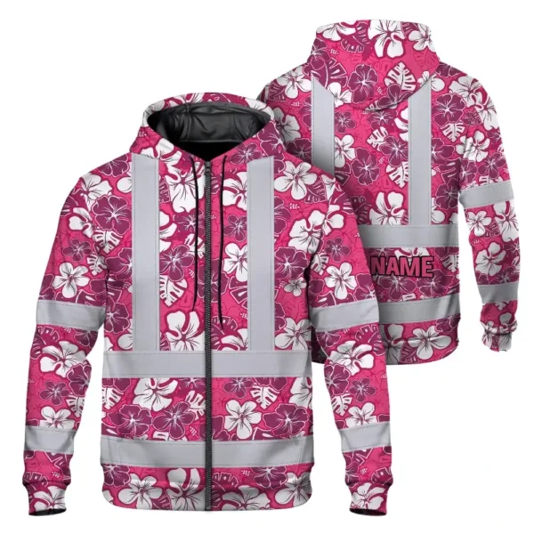 hi-vis-zip-hoodie-reflective-tapes-pink-violet-flowers-custom-name-c67d9.webp