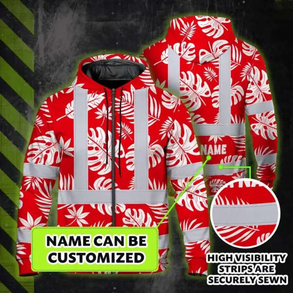 hi-vis-zip-hoodie-reflective-tapes-red-neon-flowers-custom-name-742ae.webp