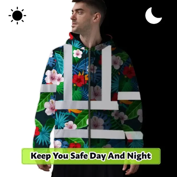 hi-vis-zip-hoodie-reflective-tapes-red-neon-pink-flowers-custom-name-8d1a3.webp