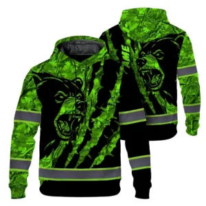 High Visibility Hoodie Bear Hunting Design, Reflective Hi Vis Custom Name Hoodie For Hunting Lover