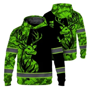High Visibility Hoodie Deer With Hunting Design, Reflective Hi Vis Custom Name Hoodie For Hunting Lover