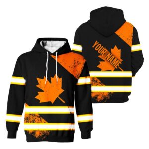 Hi Vis Hoodie Reflective Tapes Black Orange Canada Flag Safety