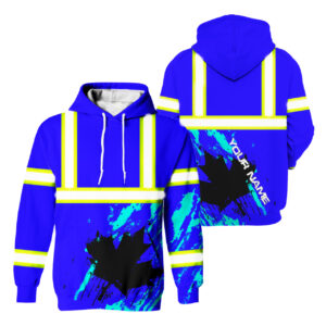 Hi Vis Hoodie Reflective Tapes Blue Neon Canada Flag Custom Name