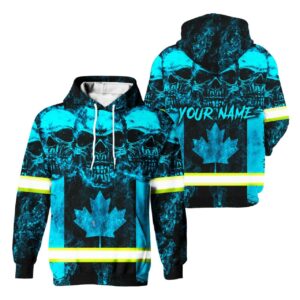 Hi Vis Hoodie Reflective Tapes Blue Skull Canada Flag Safety Workwear