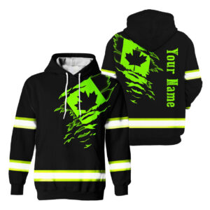 Hi Vis Hoodie Reflective Tapes Canada Flag Green And Black Color