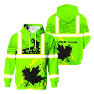 Hi Vis Hoodie Reflective Tapes Green Canada Flag Roofer Custom Name