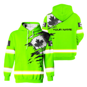 Hi Vis Hoodie Reflective Tapes Green Neon Scratch Canada Flag Custom