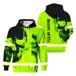 Hi Vis Hoodie Reflective Tapes Green Neon Skull And Canada Flag Safety