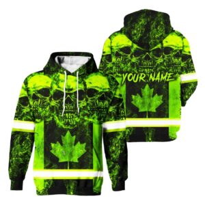 Hi Vis Hoodie Reflective Tapes Green Neon Skull Canada Flag
