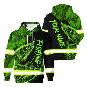 Hi Vis Hoodie Reflective Tapes Green Neon Trout Fish Fishing Safety