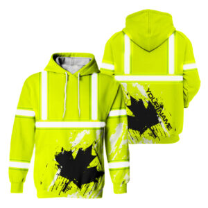 Hi Vis Hoodie Reflective Tapes Lime Neon Canada Flag Custom Name Safety