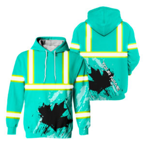 Hi Vis Hoodie Reflective Tapes Mint Neon Canada Flag Custom Name