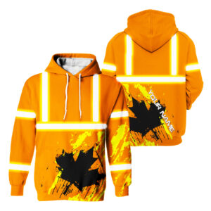 Hi Vis Hoodie Reflective Tapes Orange Neon Canada Flag Custom Name