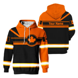 Hi Vis Hoodie Reflective Tapes Orange Neon With Canada Flag