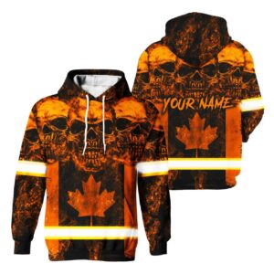 Hi Vis Hoodie Reflective Tapes Orange Skull Canada Flag Safety