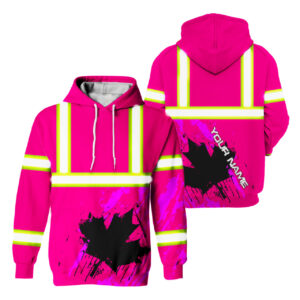 Hi Vis Hoodie Reflective Tapes Pink Neon Canada Flag Custom Name