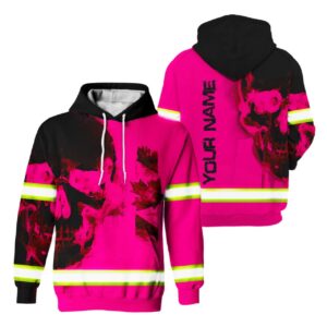 Hi Vis Hoodie Reflective Tapes Pink Neon Skull And Canada Flag