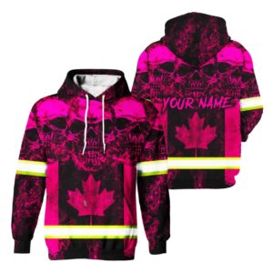 Hi Vis Hoodie Reflective Tapes Pink Neon Skull Canada Flag Safety