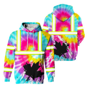 Hi Vis Hoodie Reflective Tapes Rainbow Tie Dye Canada Flag Custom Name