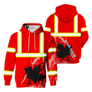 Hi Vis Hoodie Reflective Tapes Red Neon Canada Flag Custom Name