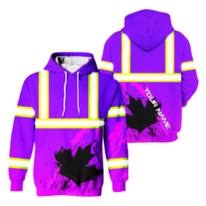 Hi Vis Hoodie Reflective Tapes Violet Neon Canada Flag Custom Name