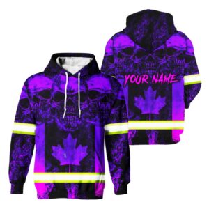 Hi Vis Hoodie Reflective Tapes Violet Neon Skull Canada Flag Safety