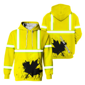 Hi Vis Hoodie Reflective Tapes Yellow Neon Canada Flag Custom Name Safety