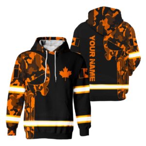 Hi Vis Hoodie Reflective Tapes Orange Camo Neon Canada Flag Construction Safety Workwear For Workers, Runners, Cyclists, Patriotic
