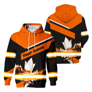 Hi Vis Hoodie Reflective Tapes Orange Neon And Black Canada Safety Workwear For Workers, Runners, Cyclists, Patriotic