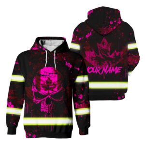 Hi Vis Hoodie Reflective Tapes Pink Neon Skull Paint Flakes Canada Flag Safety Workwear For Workers, Runners, Cyclists, Patriotic