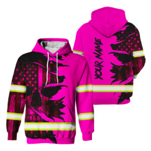 Hi Vis Hoodie Reflective Tapes Green Neon Skull With Canada Flag Construction Safety Workwear For Workers, Runners, Cyclists, Patriotic