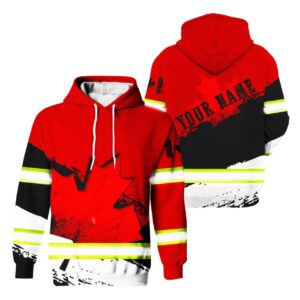 Hi Vis Hoodie Reflective Tapes Red And White Color Canada Flag Safety Workwear For Workers, Runners, Cyclists, Patriotic