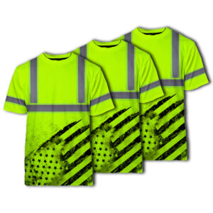 Choose Pack Customized Green Hi Vis Tshirt with Reflective Tape Class 3 Black US Flag Safety Workwear