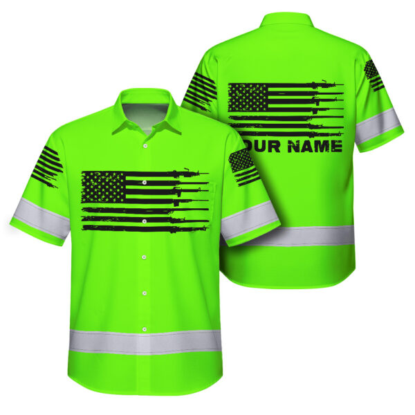Hi-Vis-Hawaiian-Shirt-Green-Neon-Reflective-Gun-US-Flag-Custom-Name-Safety-Workwear-For-Runners,-Patriotic-1