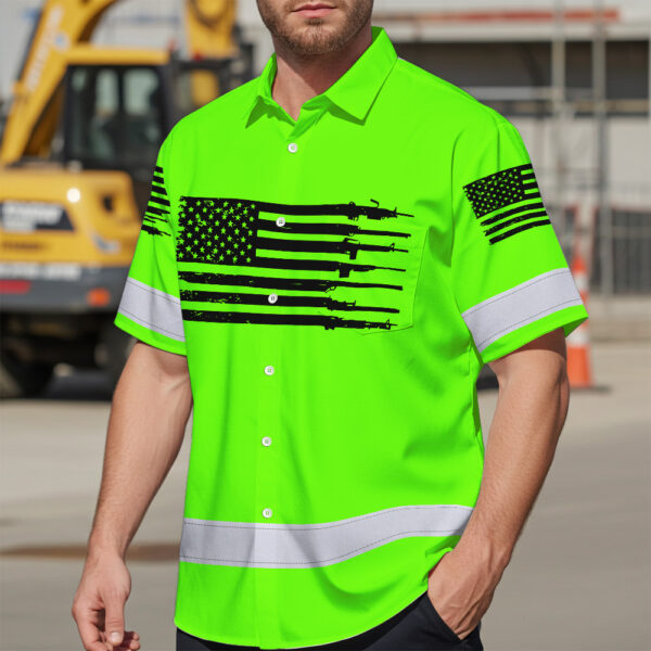 Hi-Vis-Hawaiian-Shirt-Green-Neon-Reflective-Gun-US-Flag-Custom-Name-Safety-Workwear-For-Runners,-Patriotic-3