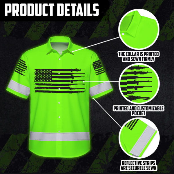 Hi-Vis-Hawaiian-Shirt-Green-Neon-Reflective-Gun-US-Flag-Custom-Name-Safety-Workwear-For-Runners,-Patriotic-6