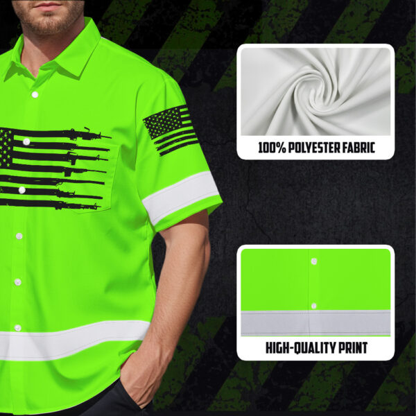 Hi-Vis-Hawaiian-Shirt-Green-Neon-Reflective-Gun-US-Flag-Custom-Name-Safety-Workwear-For-Runners,-Patriotic-7