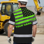Hi-Vis-Hawaiian-Shirt-Reflective-Green-Neon-American-Flag-Custom-Name-Safety-Workwear-For-Workers,-Truckers,-Operators-4