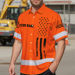 Hi-Vis-Hawaiian-Shirt-Reflective-Orange-And-Black-American-Flag-Custom-Name-Safety-Workwear-For-Workers,-Truckers,-Operators-3