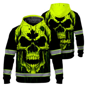 Hi Vis Hoodie Reflective Lime Neon Skull Canada Custom Name Safety Workwear