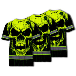 Choose Pack Hi Vis Shirts Reflective Lime Neon Skull Custom Name Safety Workwear For Runners, Cyclists, Skull Lover