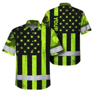 Hi Vis Hawaiian Shirt Reflective Camo Flag Safety Workwear