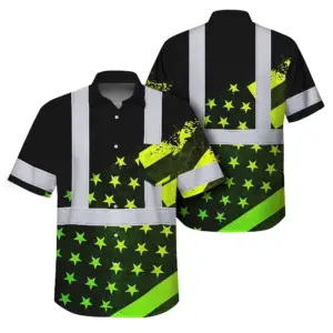 Hi Vis Hawaiian Shirt Reflective Gradient USA Flag Safety Workwear