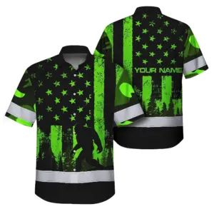 Hi Vis Hawaiian Shirt Reflective Green USA Flag With Gorillas Custom Name