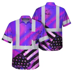 Hi Vis Hawaiian Shirt Reflective Hologram US Flag Paint Safety Workwear For Worker