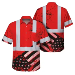 Hi Vis Hawaiian Shirt Reflective Red US Flag Paint Safety Workwear