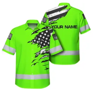 Hi Vis Hawaiian Shirt Reflective Scratch Green Neon US Flag
