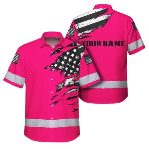 Hi Vis Hawaiian Shirt Reflective Scratch Pink Neon US Flag Custom Name