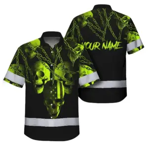 Hi Vis Hawaiian Shirt Reflective Skull With Chain Custom Name Safety Workwear